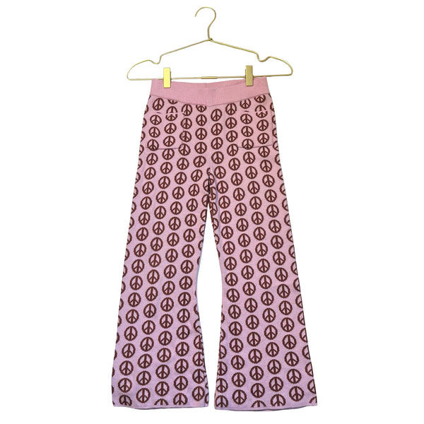 Misha & Puff Pink & Brown Peace Sign Cotton Knit Flare Pants - Size 8Y