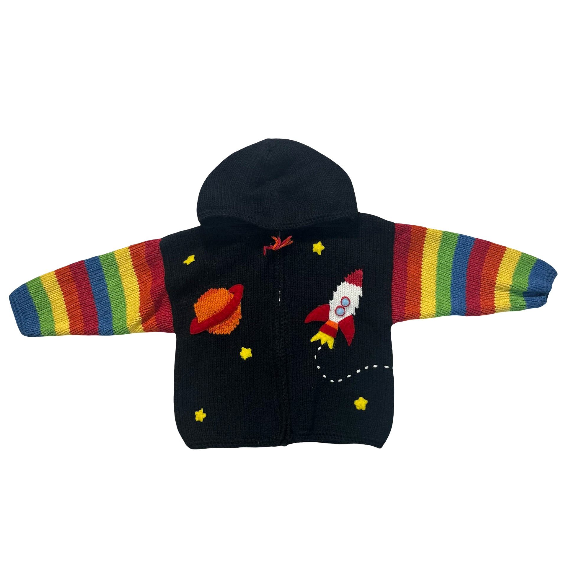 Art Walk Black & Rainbow Rocket Zip-Up Hooded Cardigan Sweater - 12 Mo Estimated