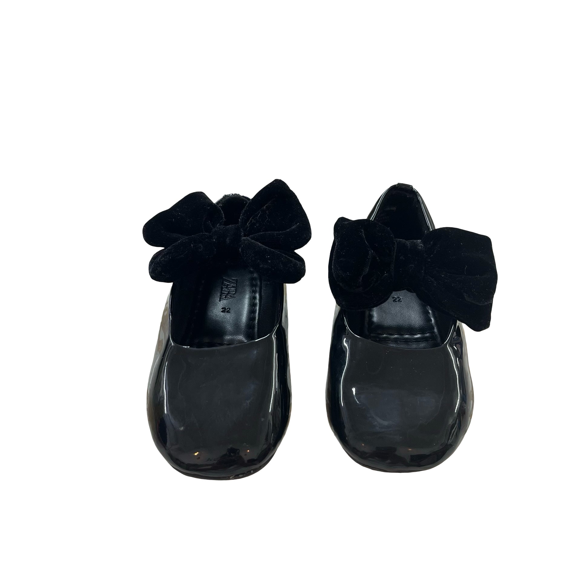 Zara Black Patent & Velvet Bow Shoes - Size 22 (6)