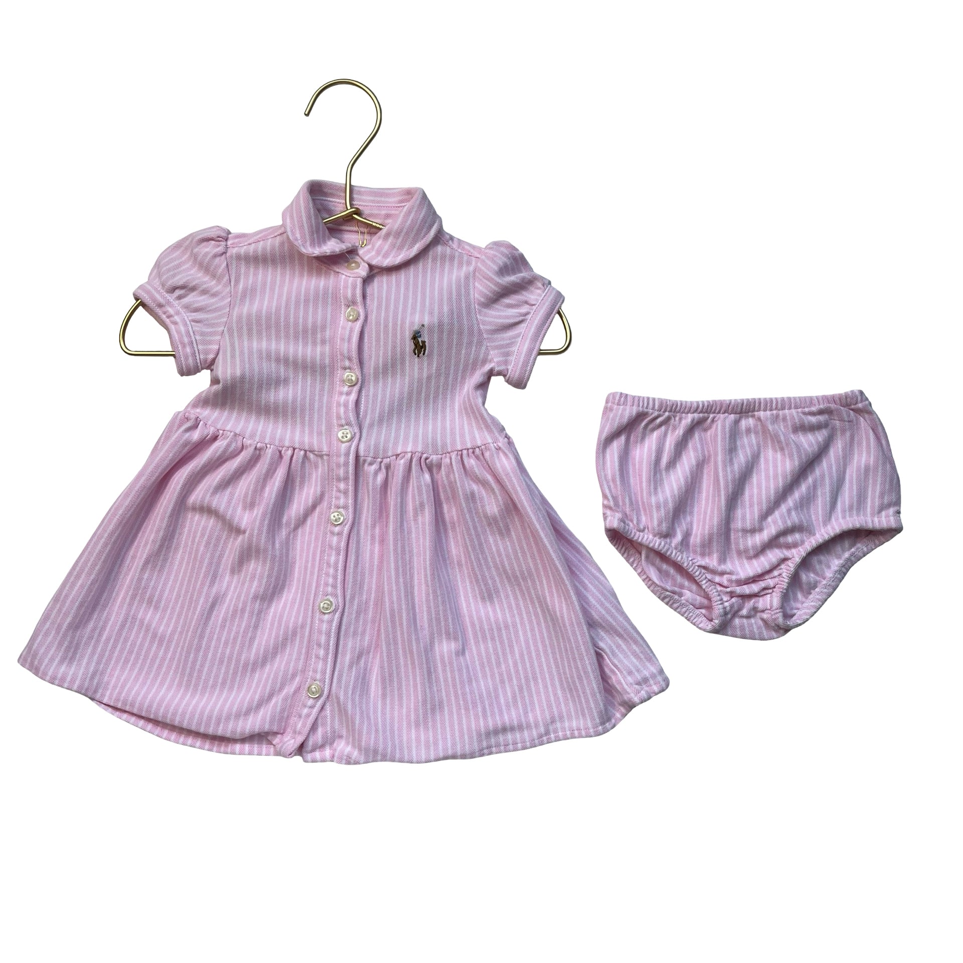 Ralph Lauren Pink Striped Polo Shirt Dress & Bloomers - Size 6 Mo