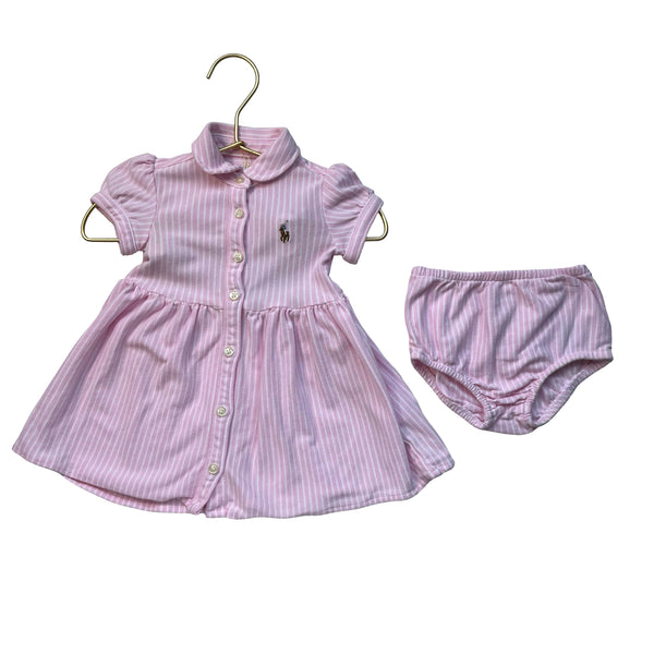 Ralph Lauren Pink Striped Polo Shirt Dress & Bloomers - Size 6 Mo