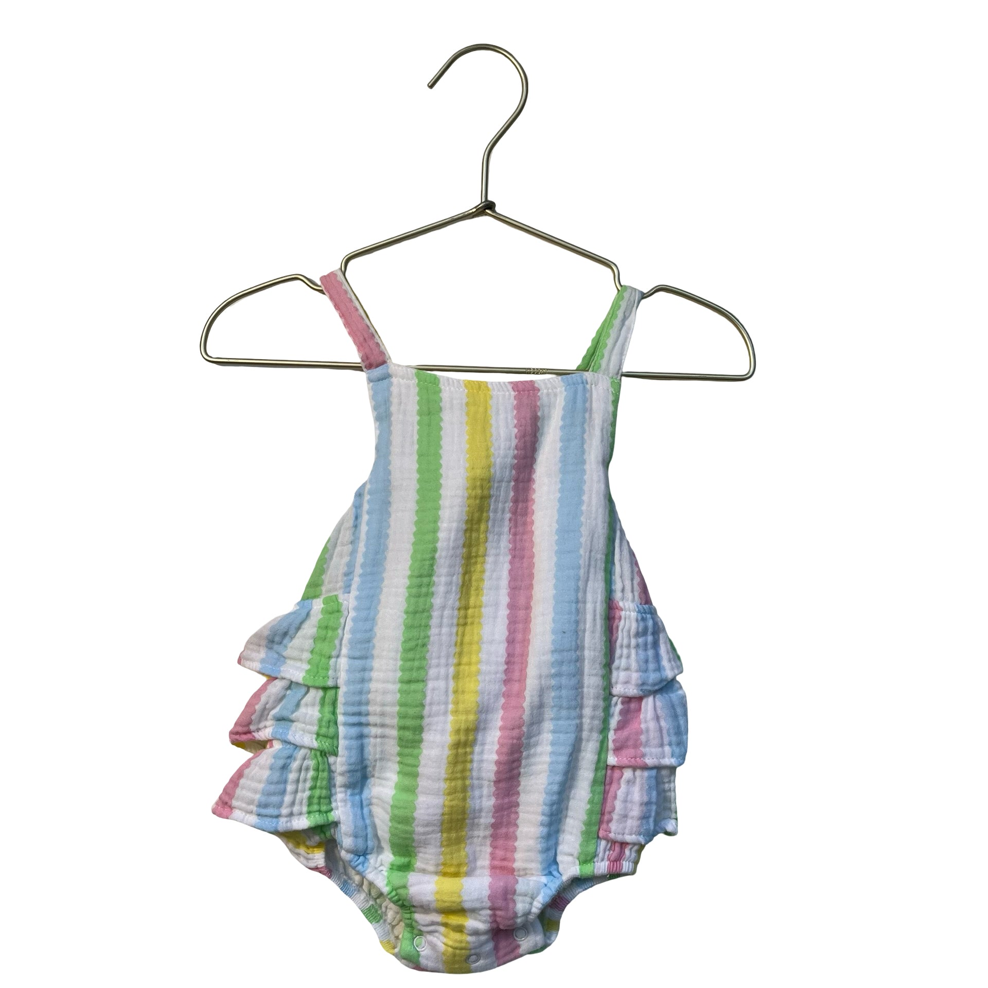 Angel Dear White & Pastel Striped Cotton Gauze Bubble Romper - Size 6-12 Mo