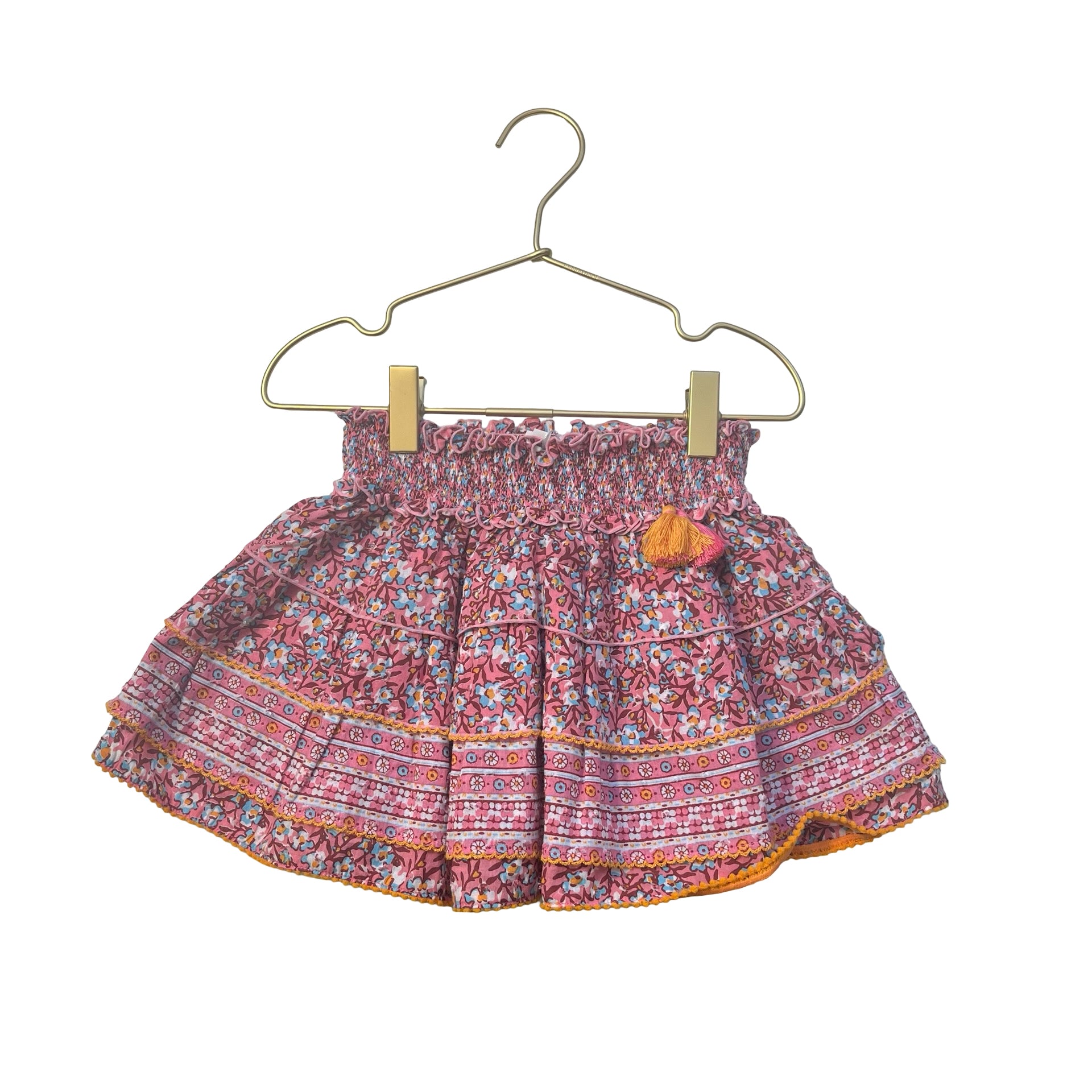 Poupette St Barth Pink Flower Print Ruffle Skirt - Size 4