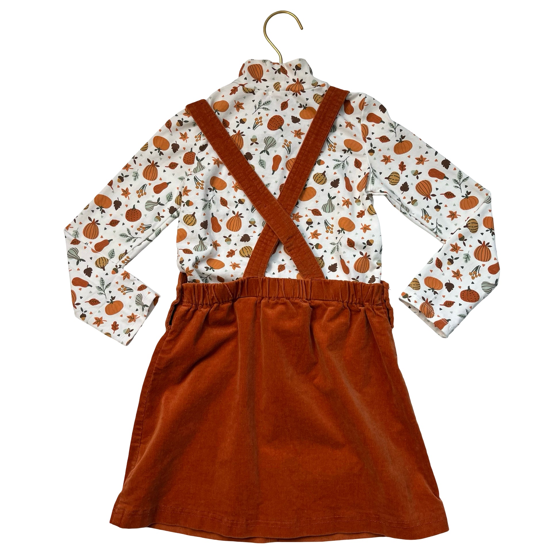 Max Studio Orange Corduroy Overall Dress & Pumpkin Print Top Set - Size 5