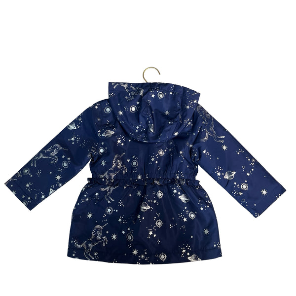 London Fog Navy & Silver Foil Star Hooded Lined Jacket with Tag - Size 4