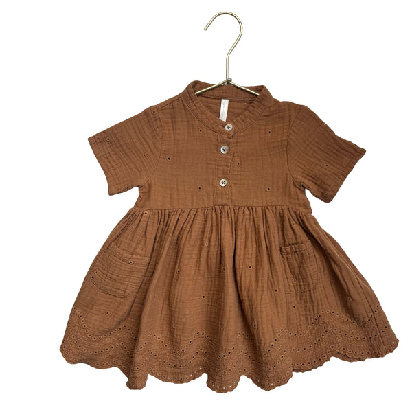 Rylee & Cru Brown Cotton Gauze & Eyelet Dress - Size 12-18 Mo