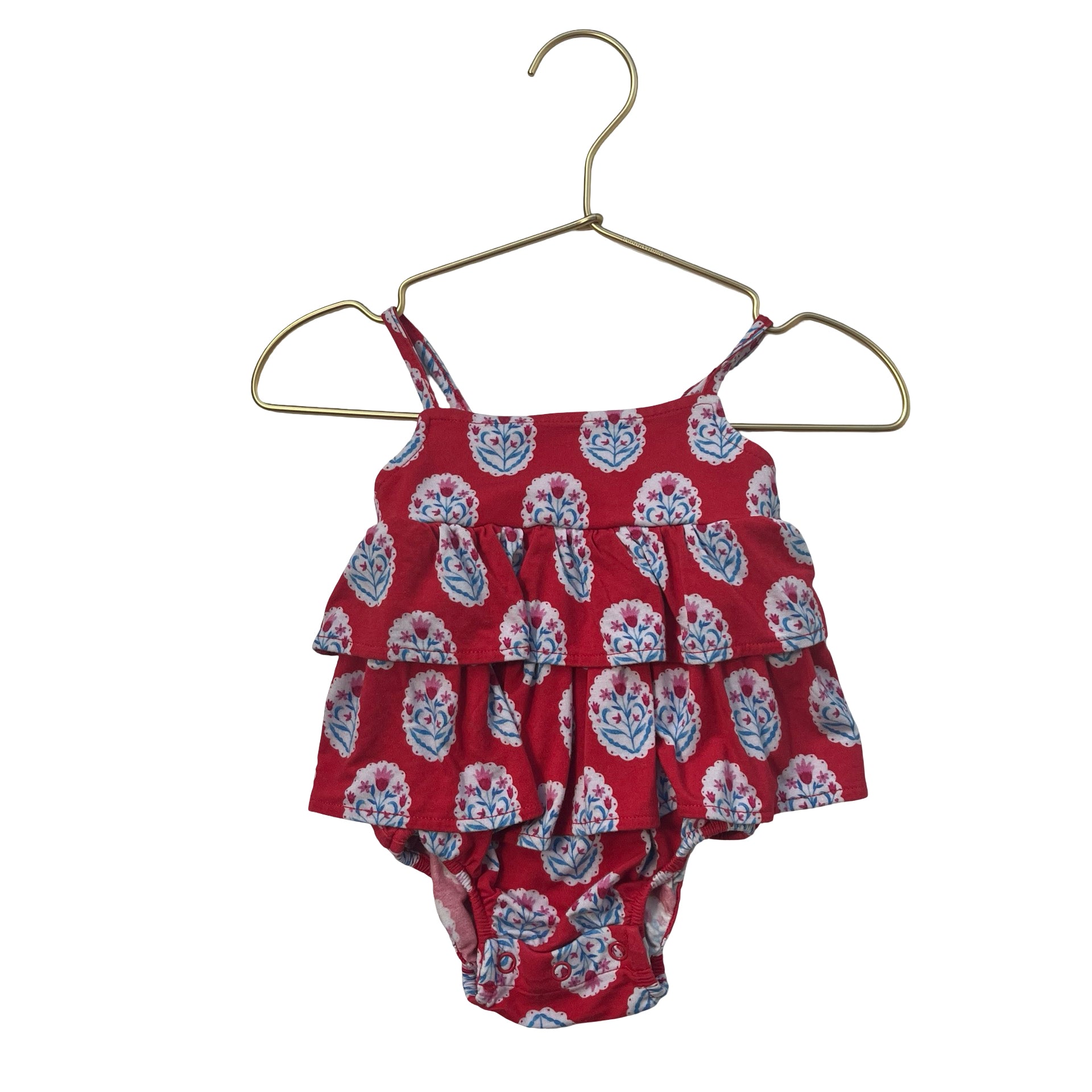 Posh Peanut Red, Ivory & Blue Floral Medallion Sleeveless Dress - Size 3-6 Mo