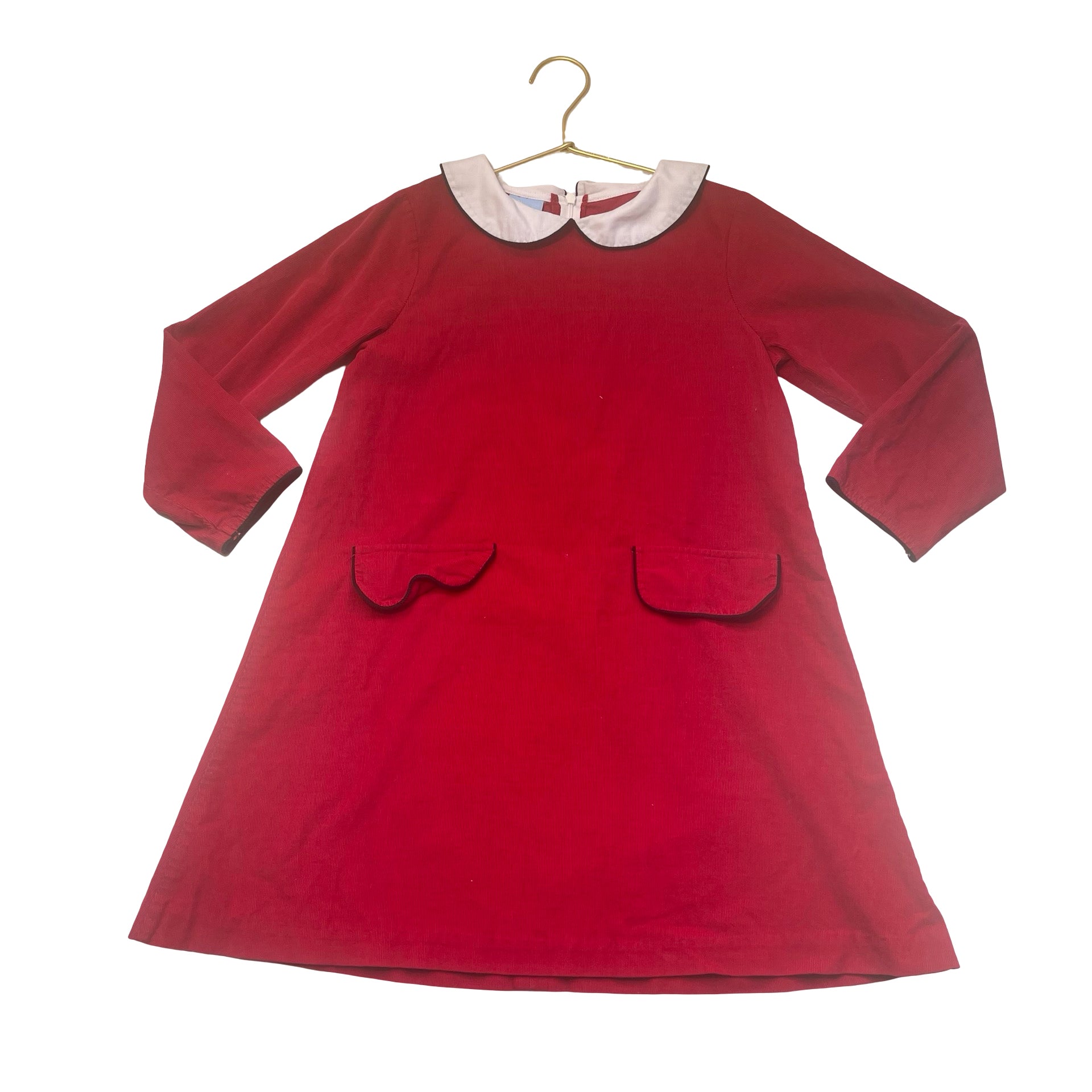 Bella Bliss Red Corduroy Dress, White Collar - Size 7