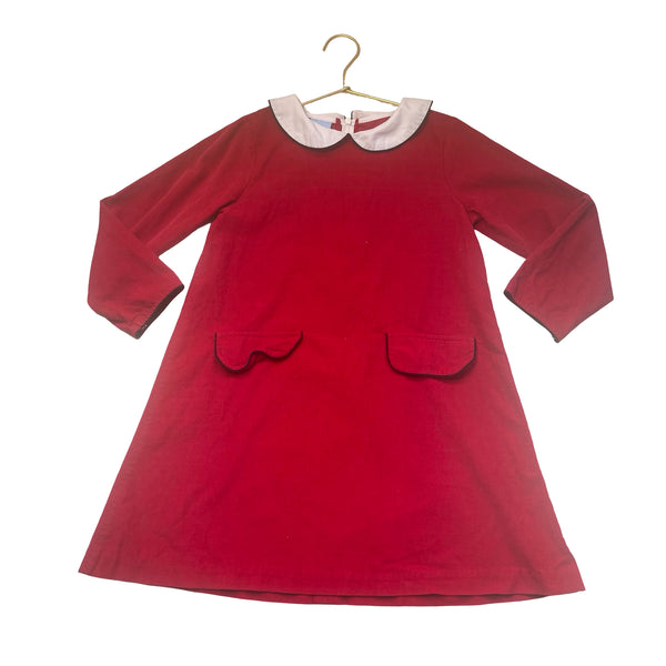Bella Bliss Red Corduroy Dress, White Collar - Size 7