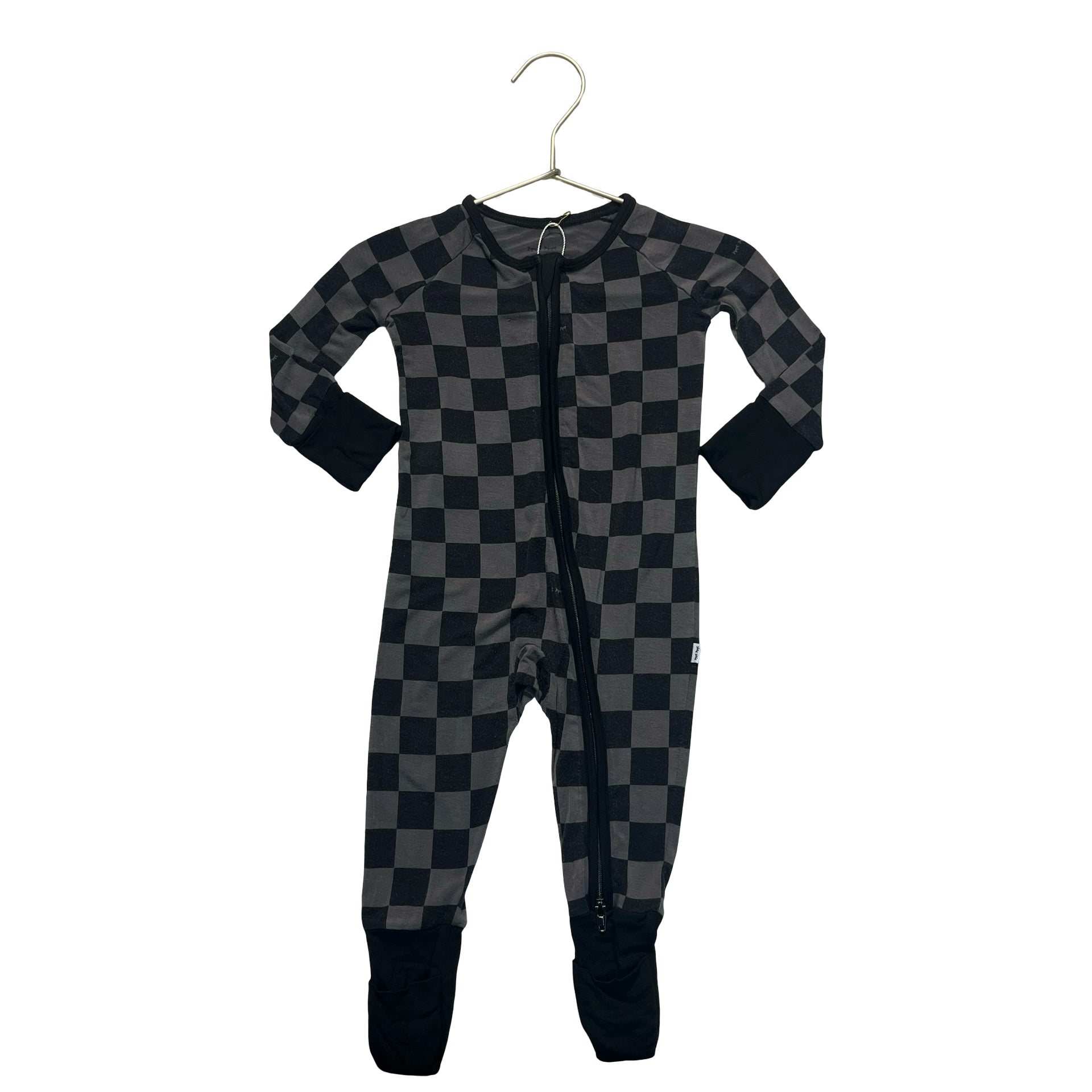 Little Sleepies Black & Gray Check One-Piece PJs - Size 3-6 Mo