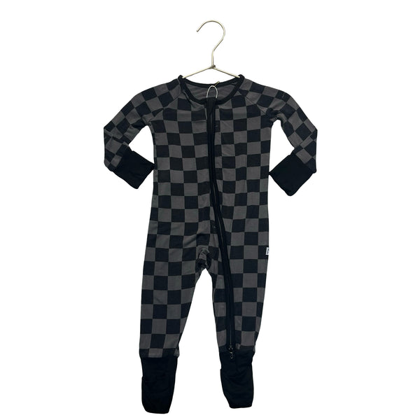 Little Sleepies Black & Gray Check One-Piece PJs - Size 3-6 Mo