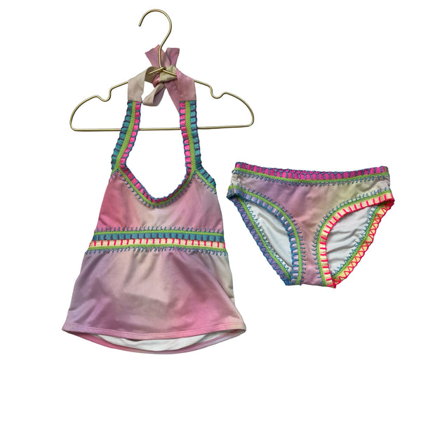 Platinum Pink Ombre 2 Piece Tankini Swim Suit - Size 8