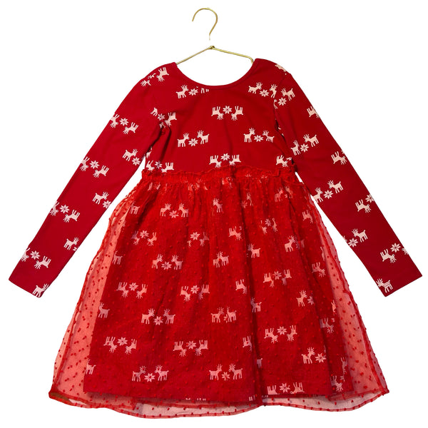 Hanna Andersson Red Reindeer Tulle Dress - Size 8