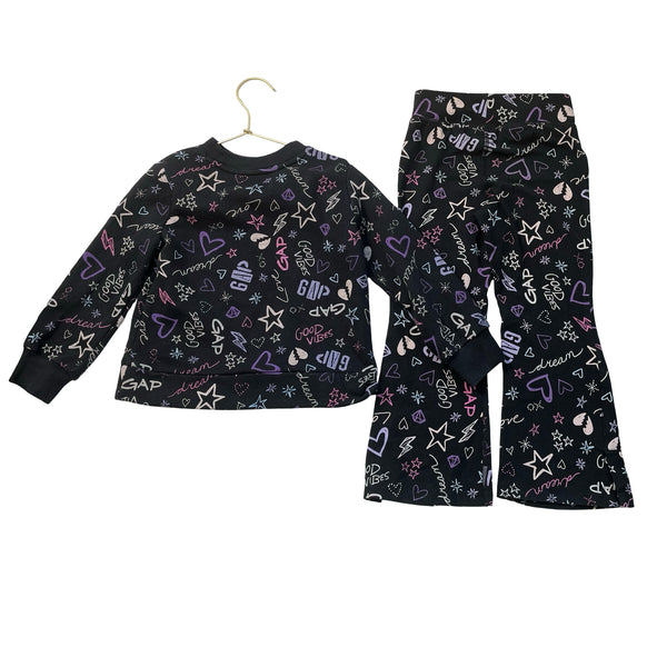 Gap Kids Black Graphic Sweatshirt & Flare Leggings Set - Size XS 4-5