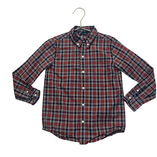 Janie and Jack Red, Navy, Green Plaid Button Down Shirt - Size 5