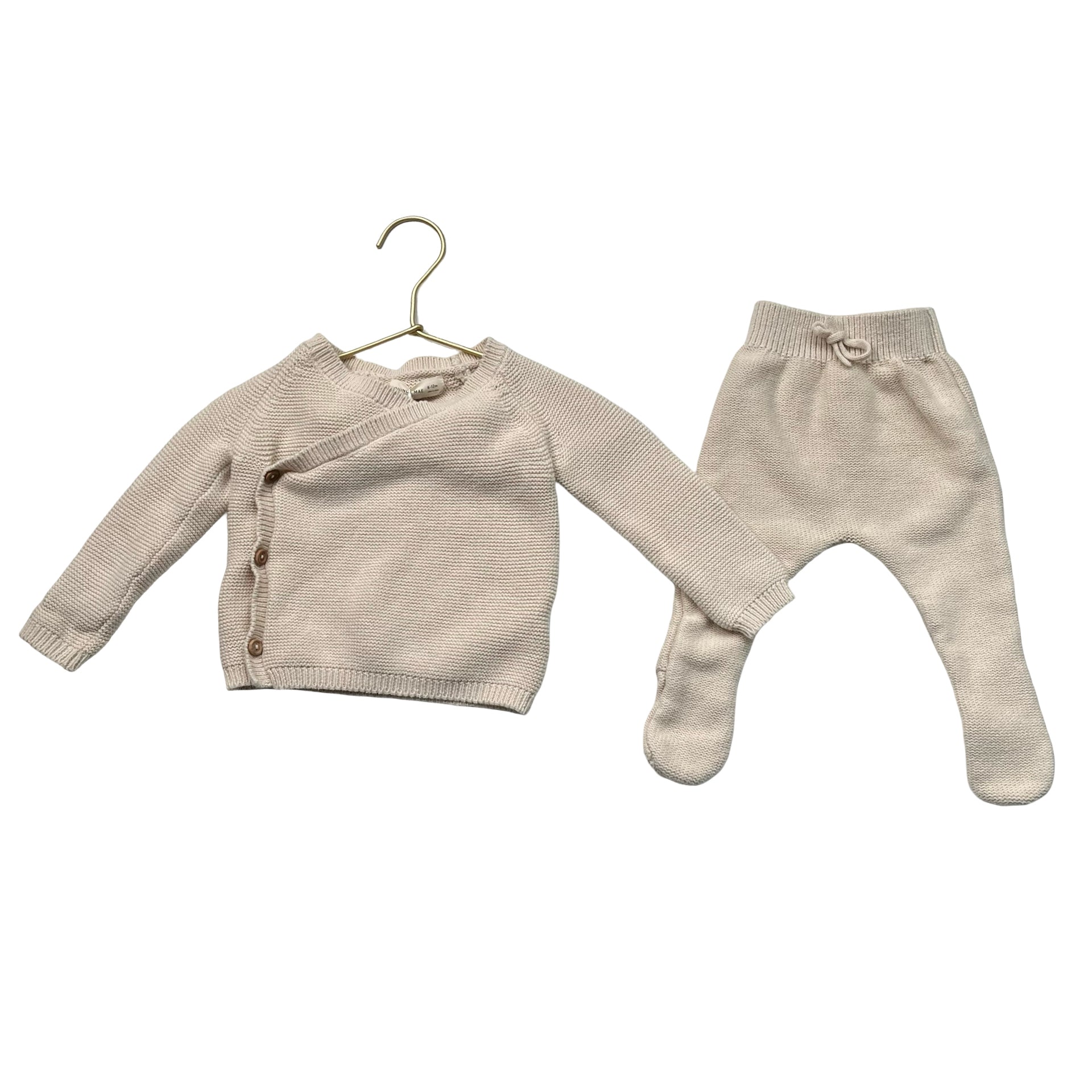 Quincy Mae Ivory Cotton Side-Button Cardigan & Footed Pants Set - Size 6-12 Mo