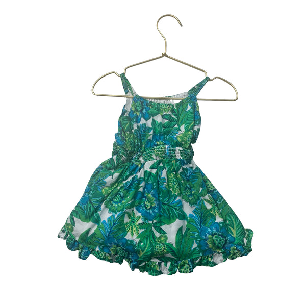 Janie and Jack Green, Blue & Ivory Tropical Dress - Size 12-18 Months