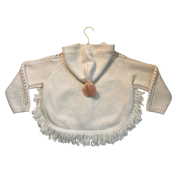 Louise Misha Ivory Embroidered Hooded Poncho Cardigan Sweater - Size 6Y