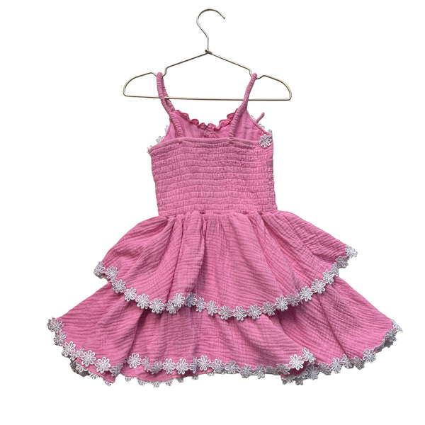 FBZ Flowers by Zoe Pink Crinkle Gauze Dress, Flower Trim - Size 6