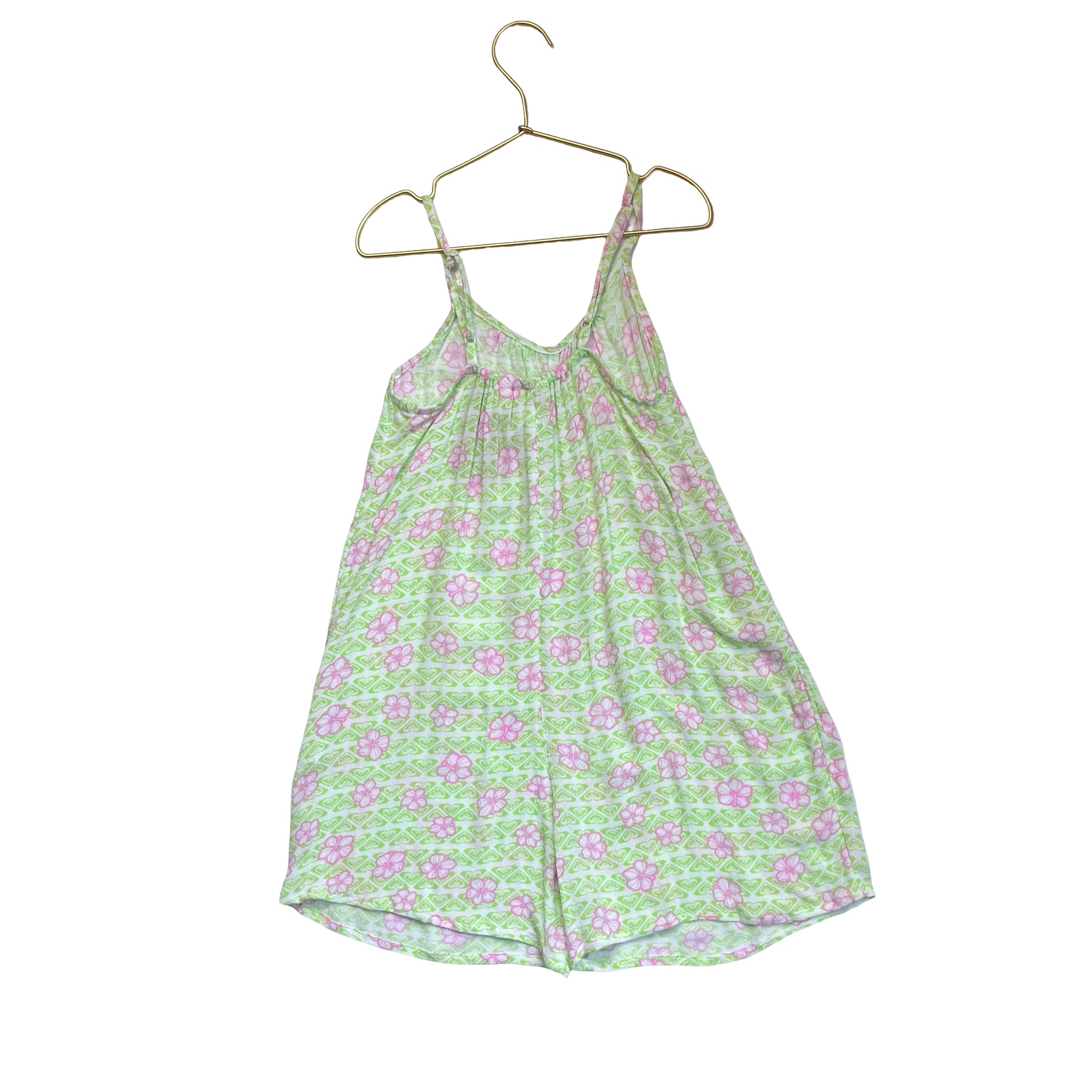 Roxy Green & Pink Logo & Flower Print Romper - Size 7