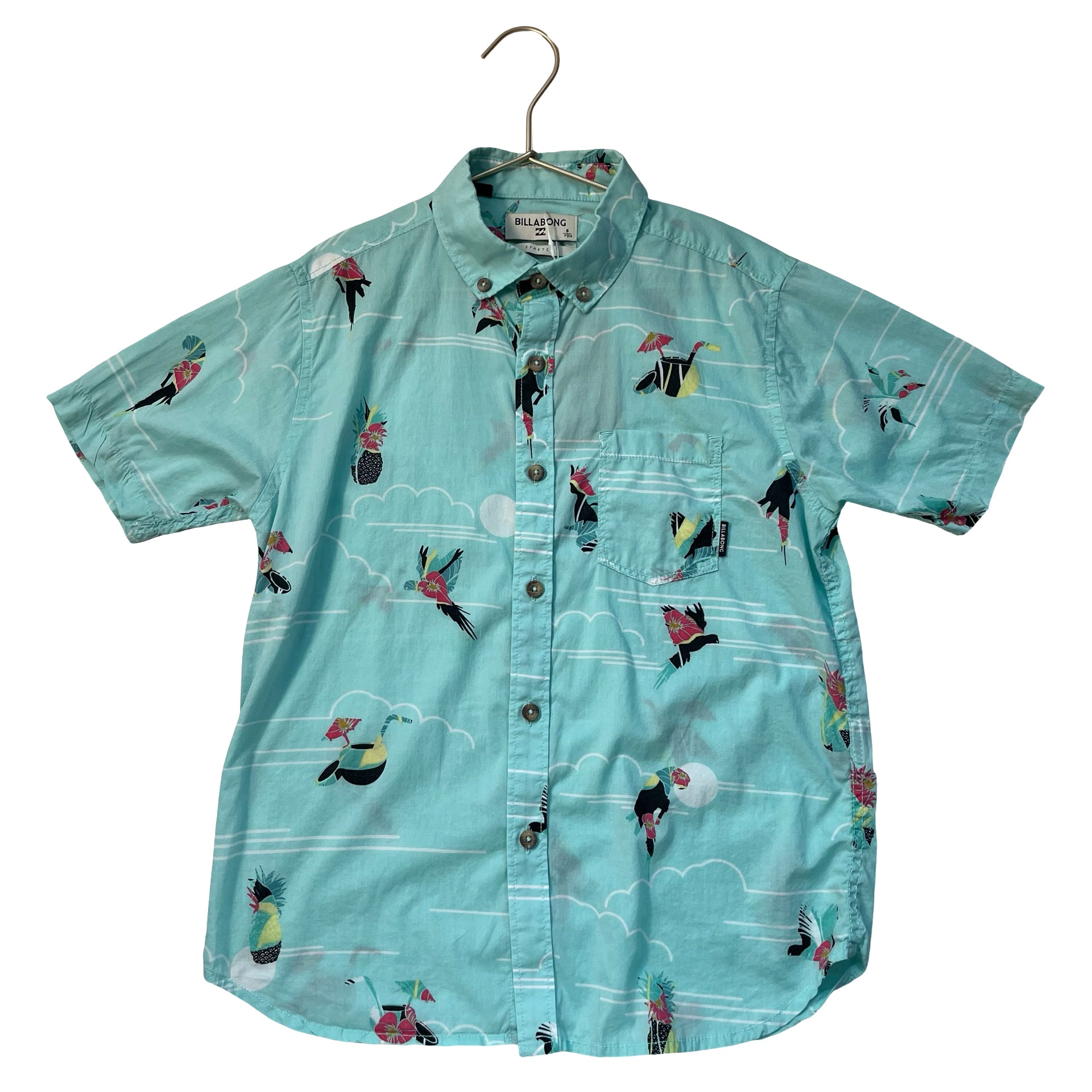 Billabong Teal Tropical Print Button Down Shirt - Size S 8