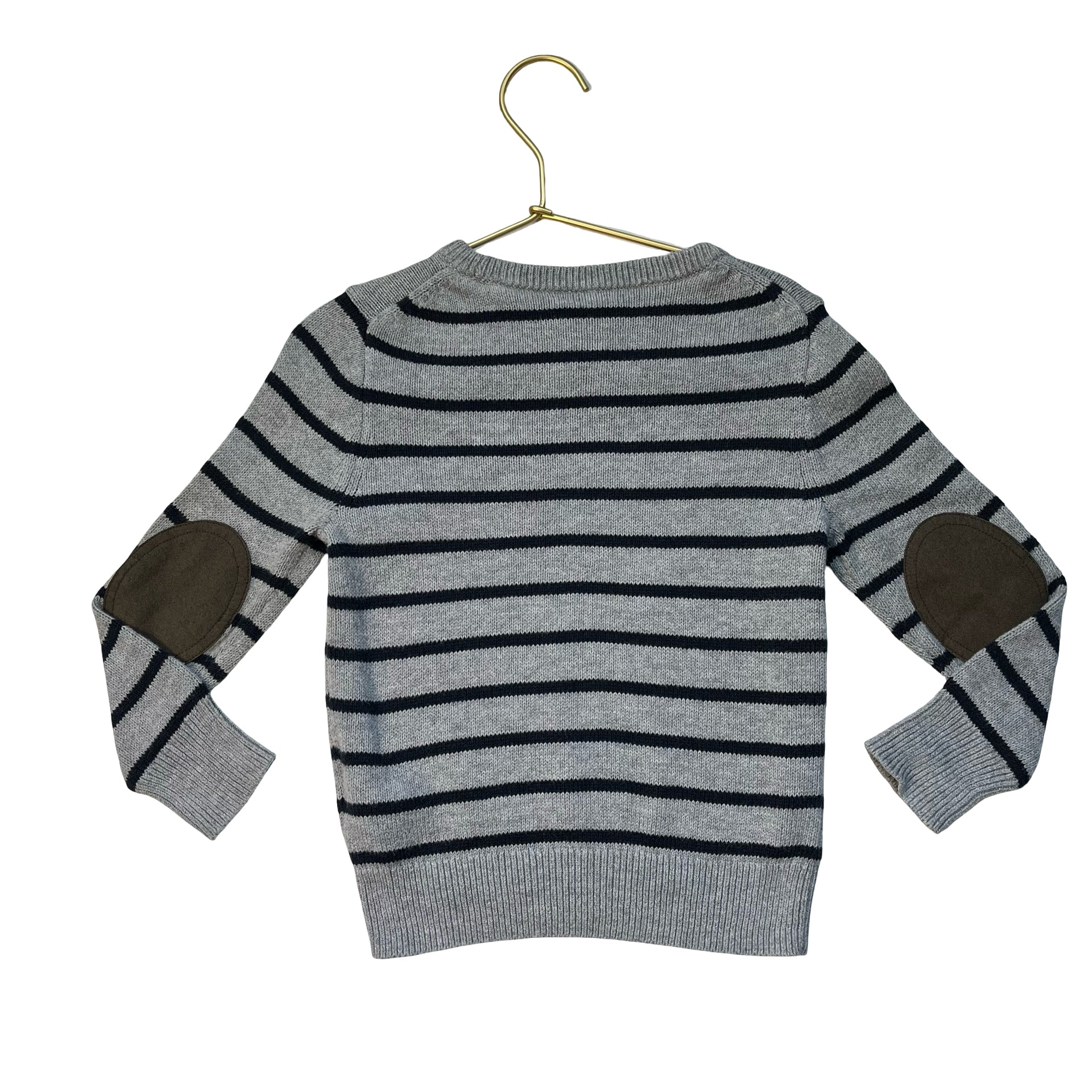 Crewcuts Gray & Navy Striped Elbow Patch Sweater - Size XXS 2-3