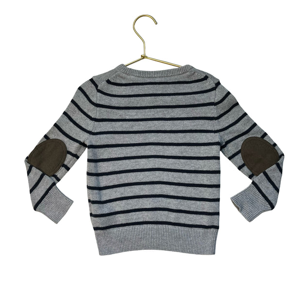Crewcuts Gray & Navy Striped Elbow Patch Sweater - Size XXS 2-3
