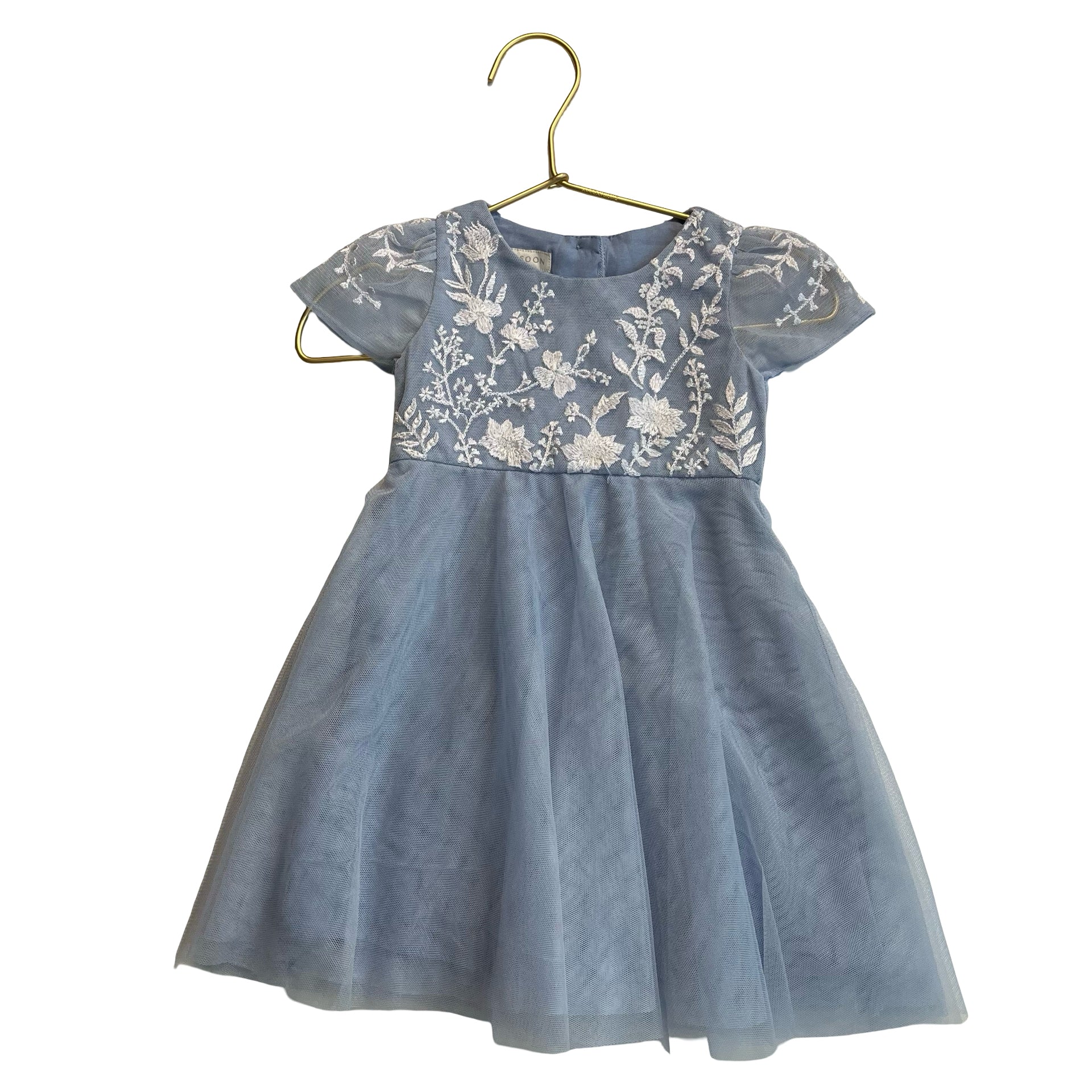 Monsoon Blue & Ivory Embroidered Floral Tulle Dress - Size 3-6 Months
