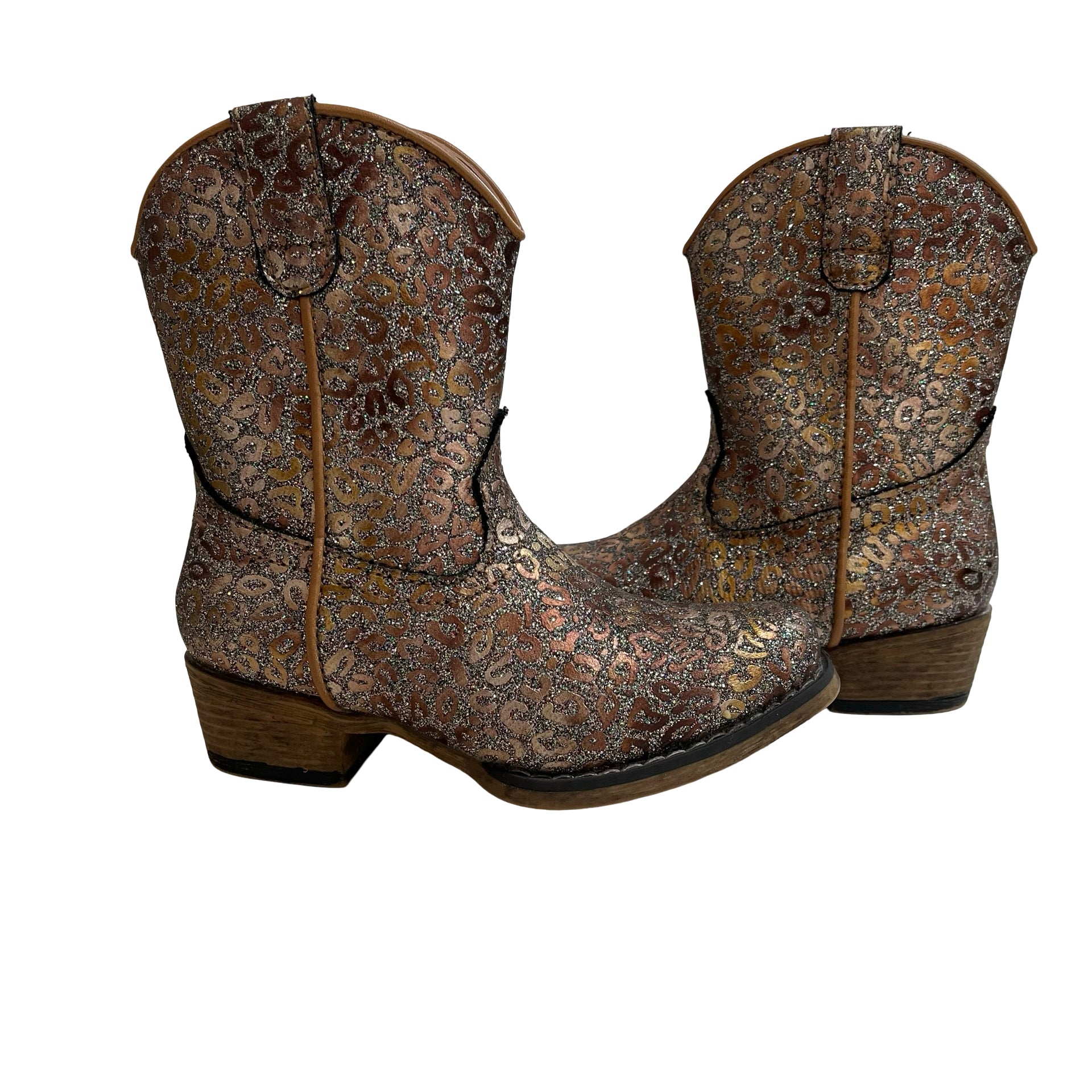 Roper Copper Glitter Leopard Print Cowgirl Boots - Size 7