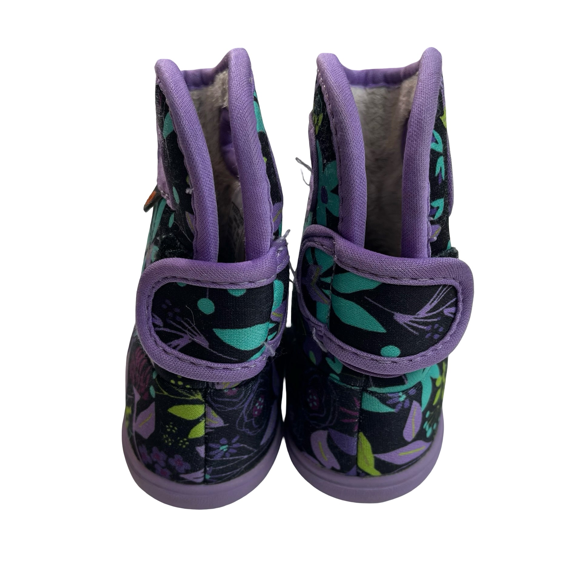 Bogs Black & Purple Floral Waterproof Boots - Size 5