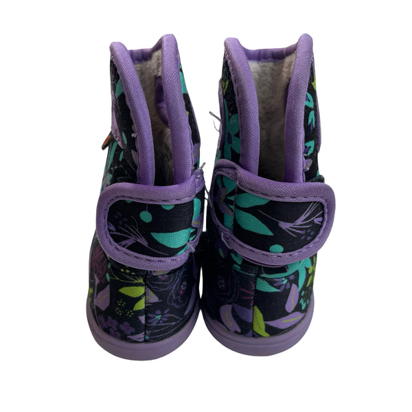 Bogs Black & Purple Floral Waterproof Boots - Size 5