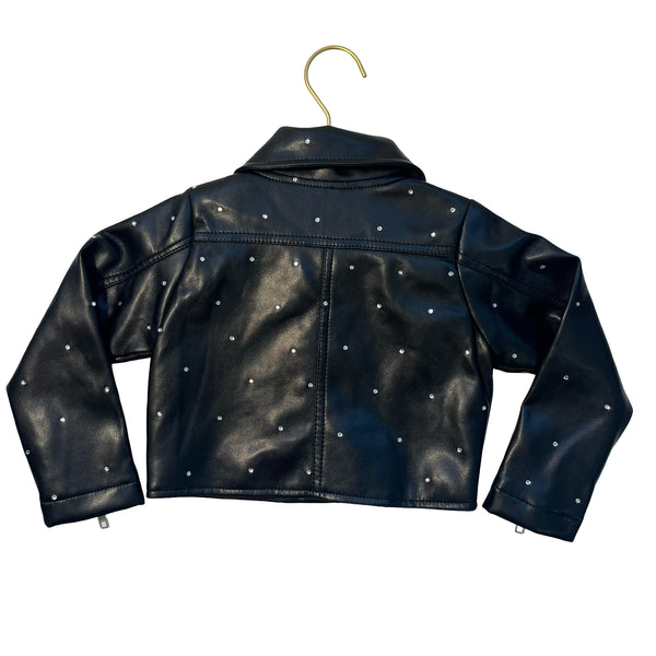 FBZ Flowers by Zoe Rhinestone Studded Black Faux Leather Jacket - Size 2T