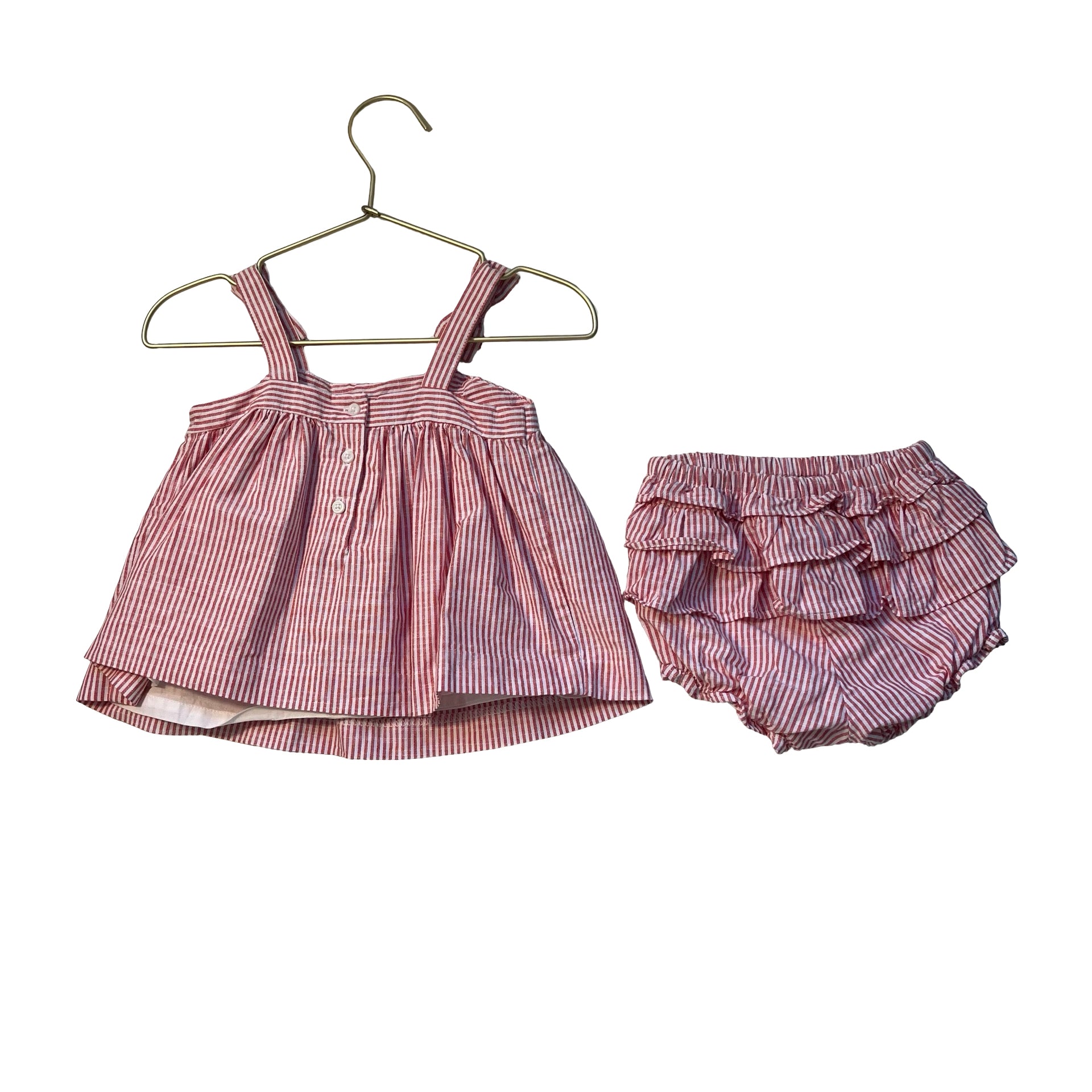 Janie and Jack Red & White Striped Top & Bubble Shorts Set - Size 12-18 Mo