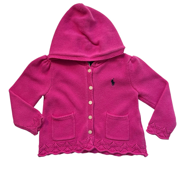 Ralph Lauren Pink Cotton Hooded Cardigan Sweater - Size 24 Mo