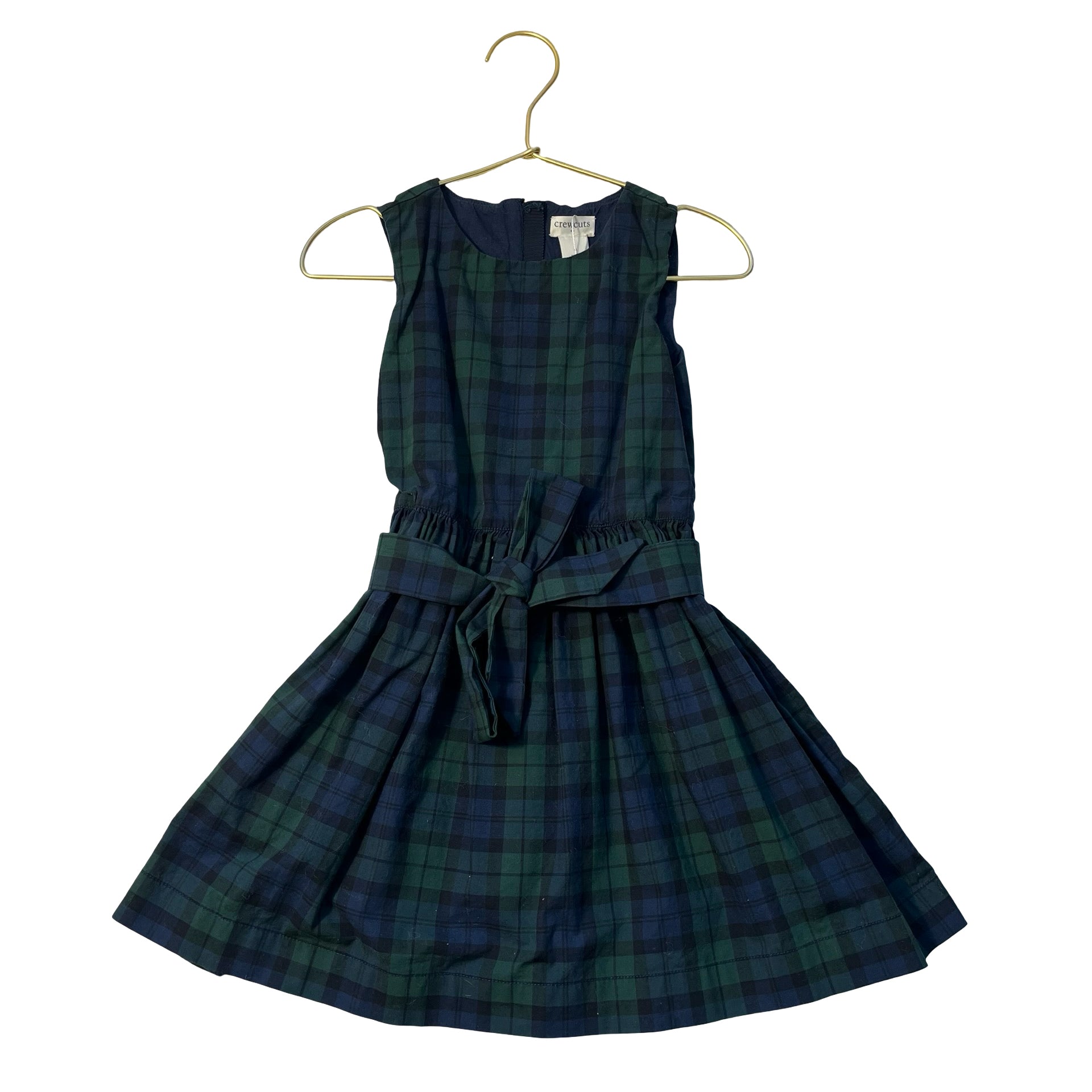 Crewcuts Green & Navy Plaid Dress with Belt - Size 4