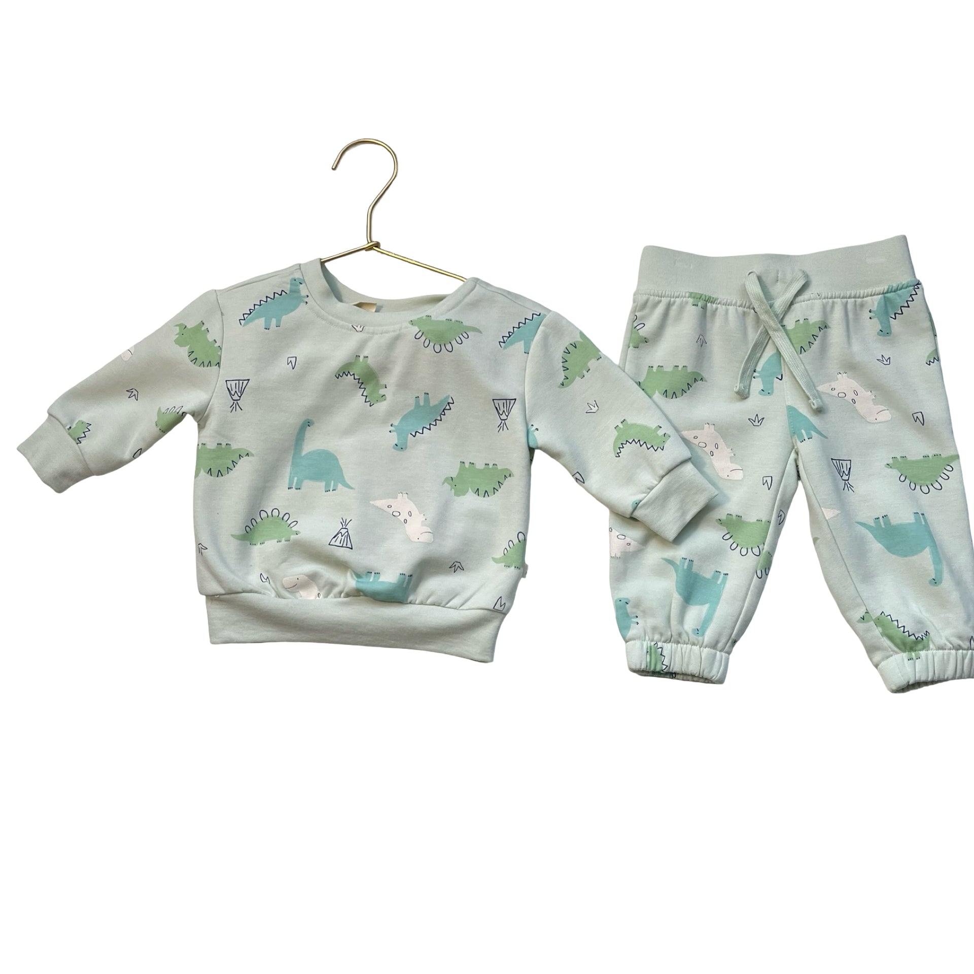 Baby Gap Mint Green Dino Print Joggers & Sweatshirt Set - Size 3-6 Mo