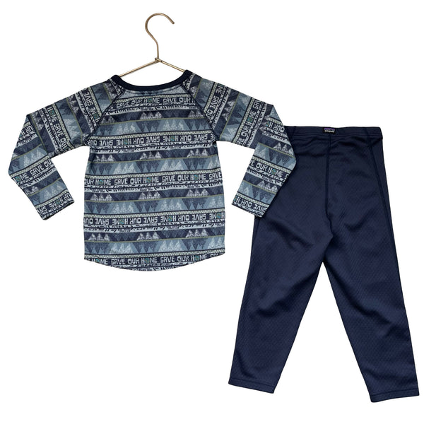 Patagonia Navy Pants & 'Save Our Home' Henley Base Layer Set - Size 3T