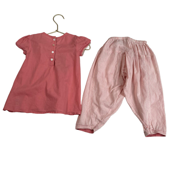 FabIndia Pink Blouse & Striped Pants Set - Size 18-24 Mo