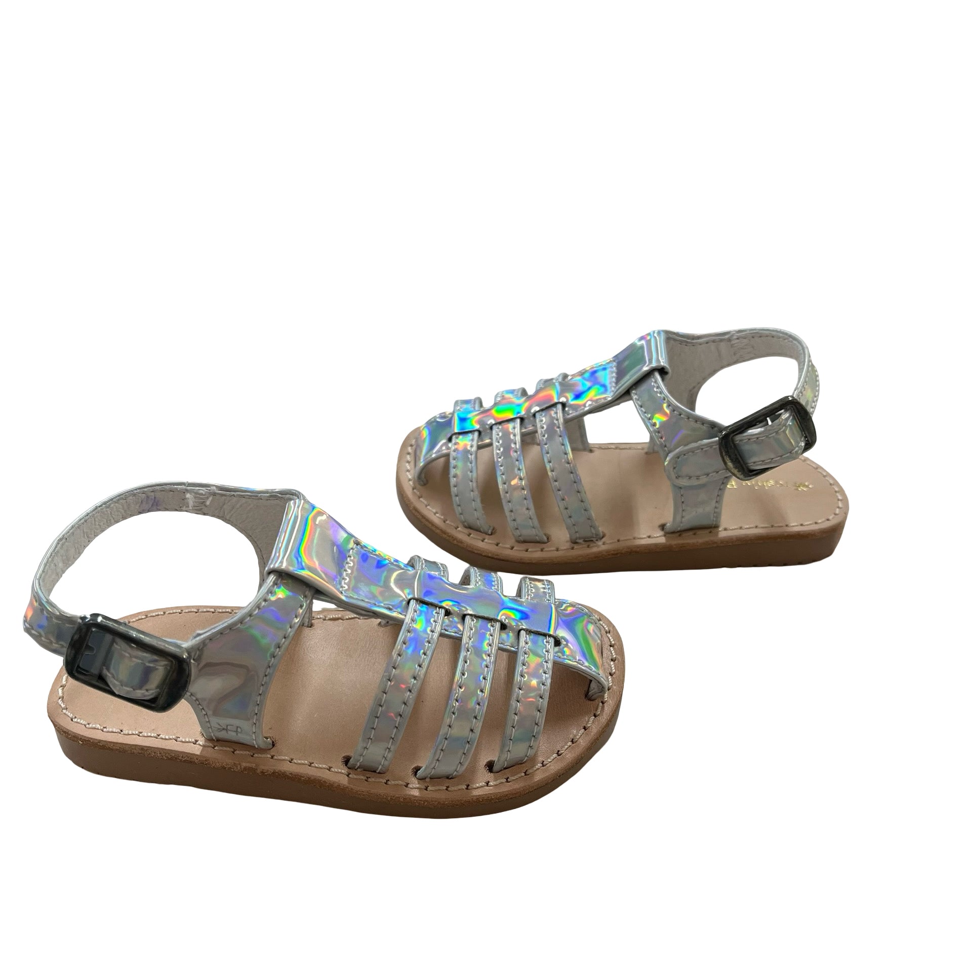 Freshly Picked Silver Holographic Leather Bixby Sandals New in Box - Size 5