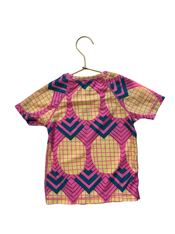 Tea Collection Pink, Yellow, Teal Pineapple Geo Print Rash Guard - Size 4