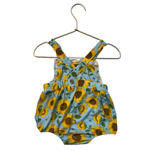 Angel Dear Light Blue & Yellow Sunflower Print Overall Bubble Romper - 12-18 Mo