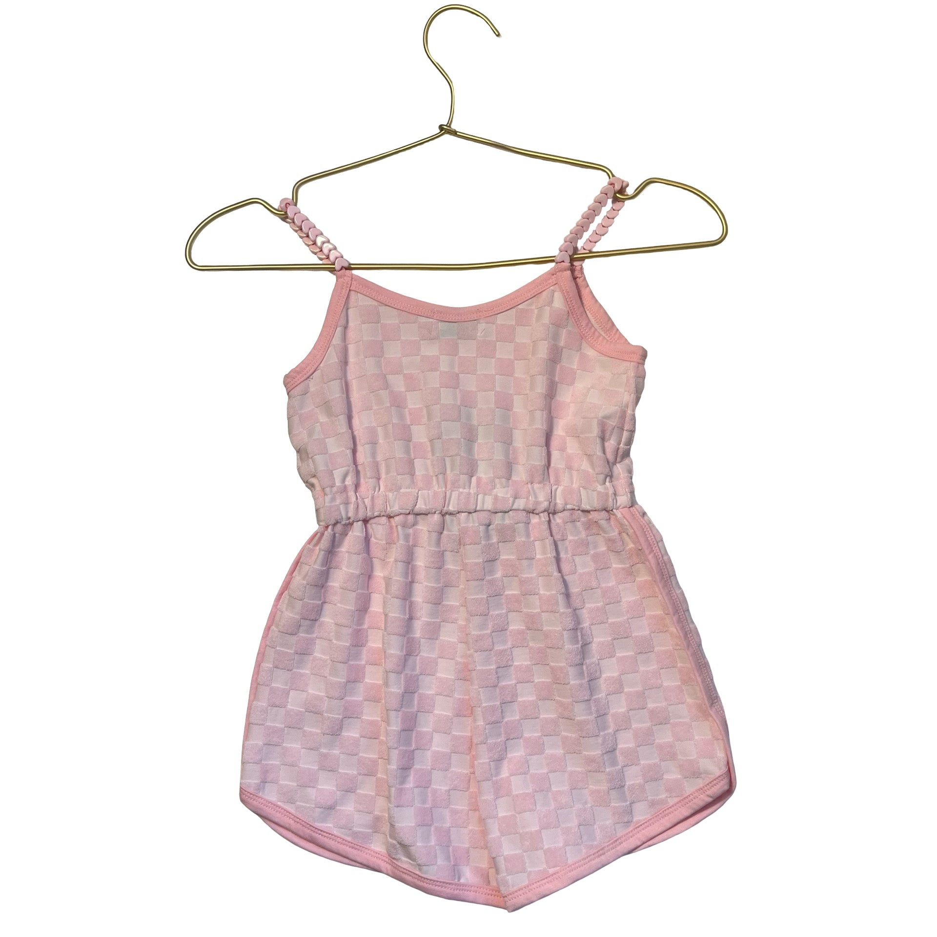 Lola & The Boys Pink Terry Check Smiley Patch Romper - Size 4