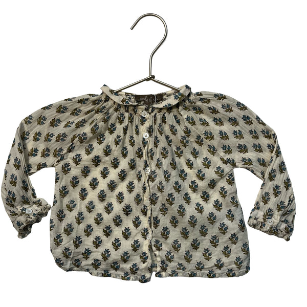 Emile et Ida Ivory & Teal Flower Print Blouse - Size 6 Mo