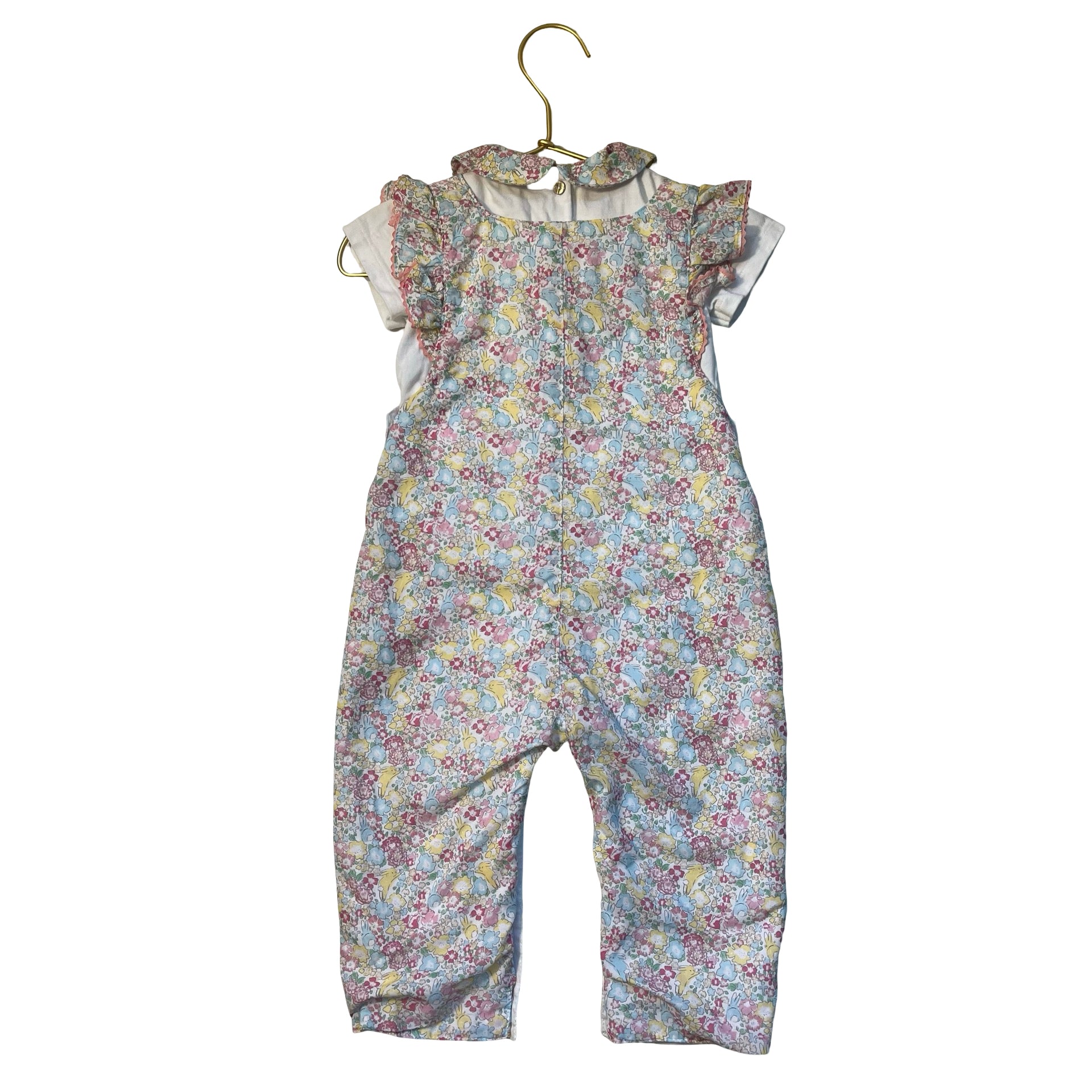La Coqueta Pastel Floral & Bunny Print Overalls & Top Set - Size 2Y