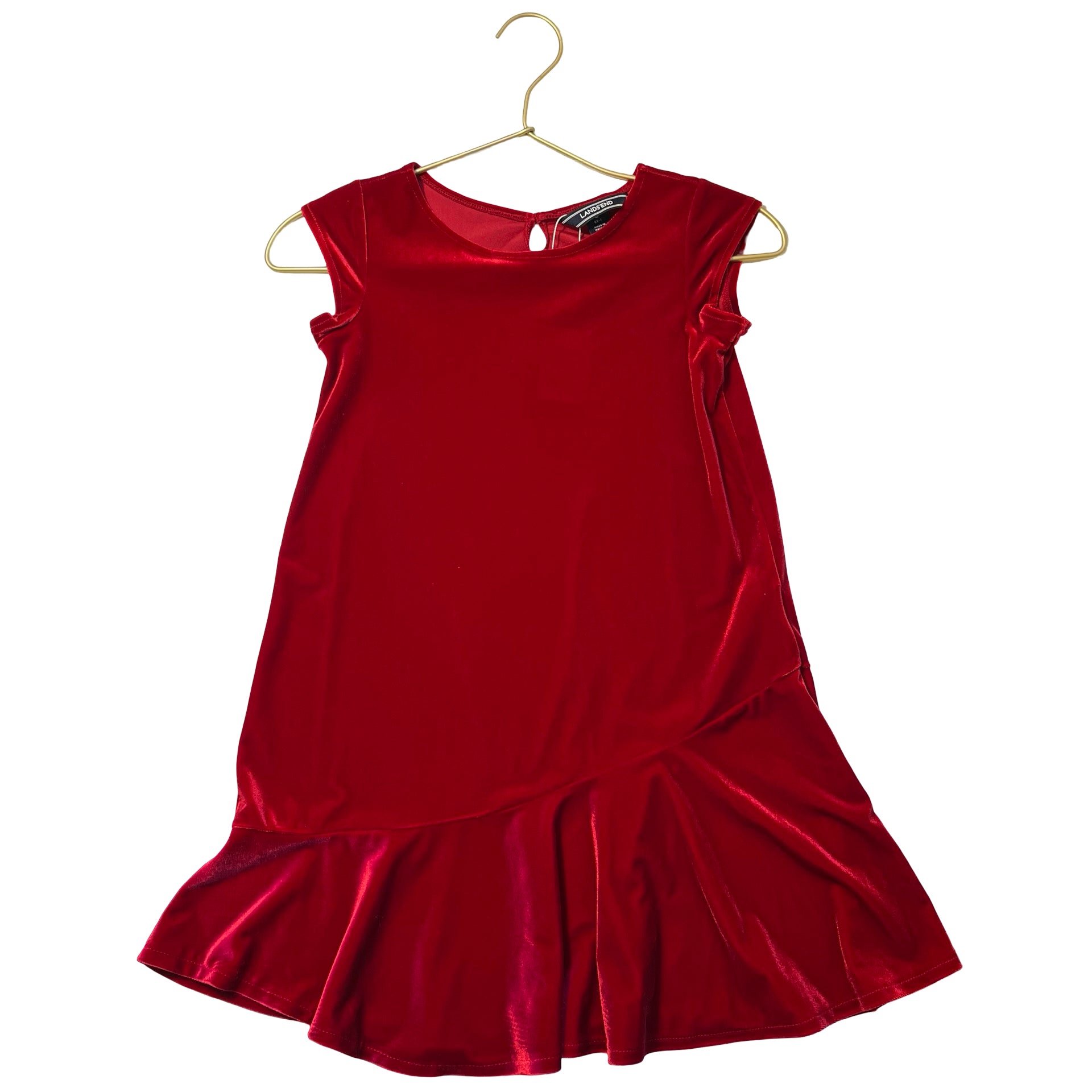 Lands' End Red Velvet Cap Sleeve Dress - Size L (6x/7)