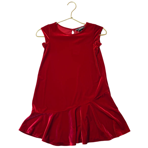 Lands' End Red Velvet Cap Sleeve Dress - Size L (6x/7)