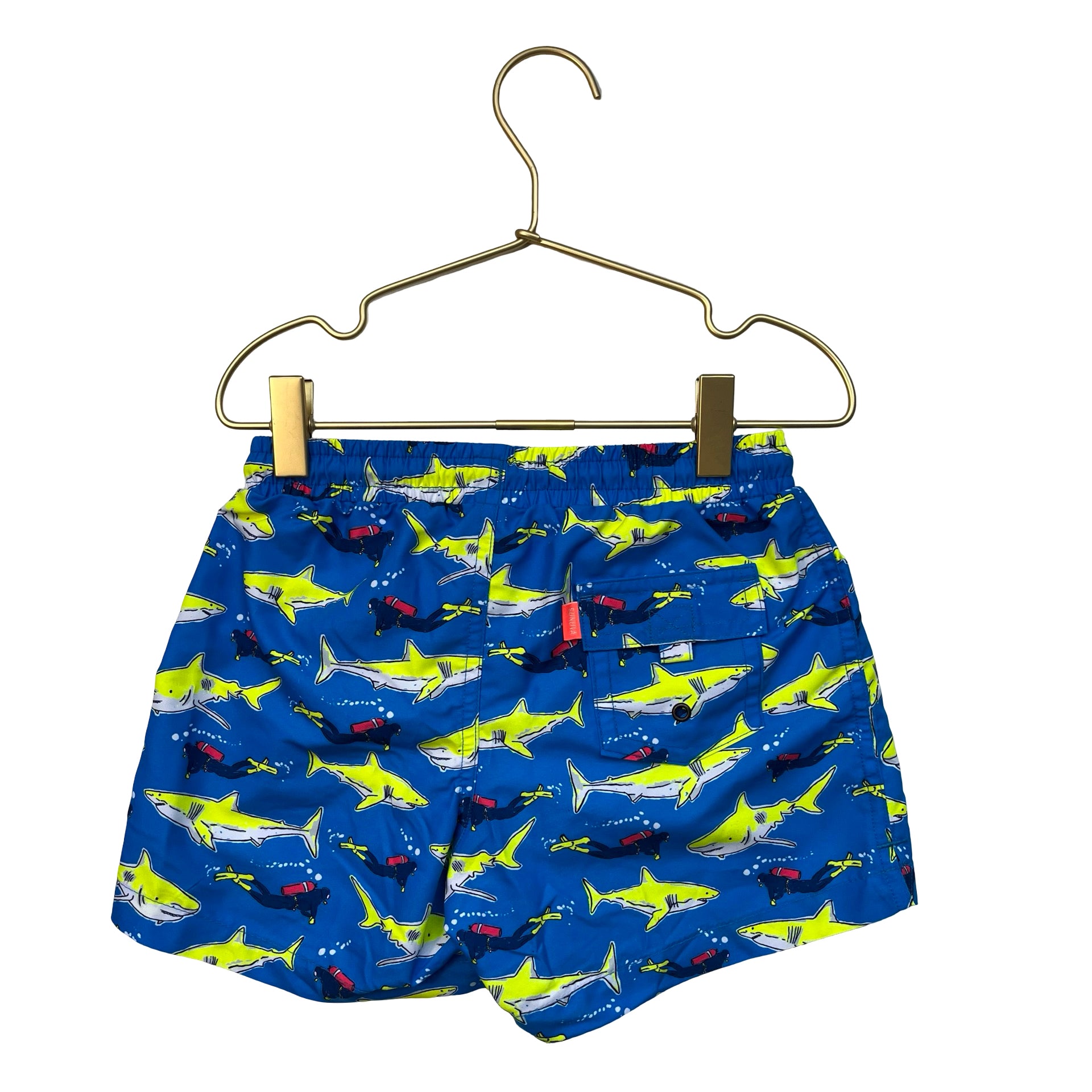 Sunuva Blue Shark & Scuba Print Swim Shorts -  Size 5-6