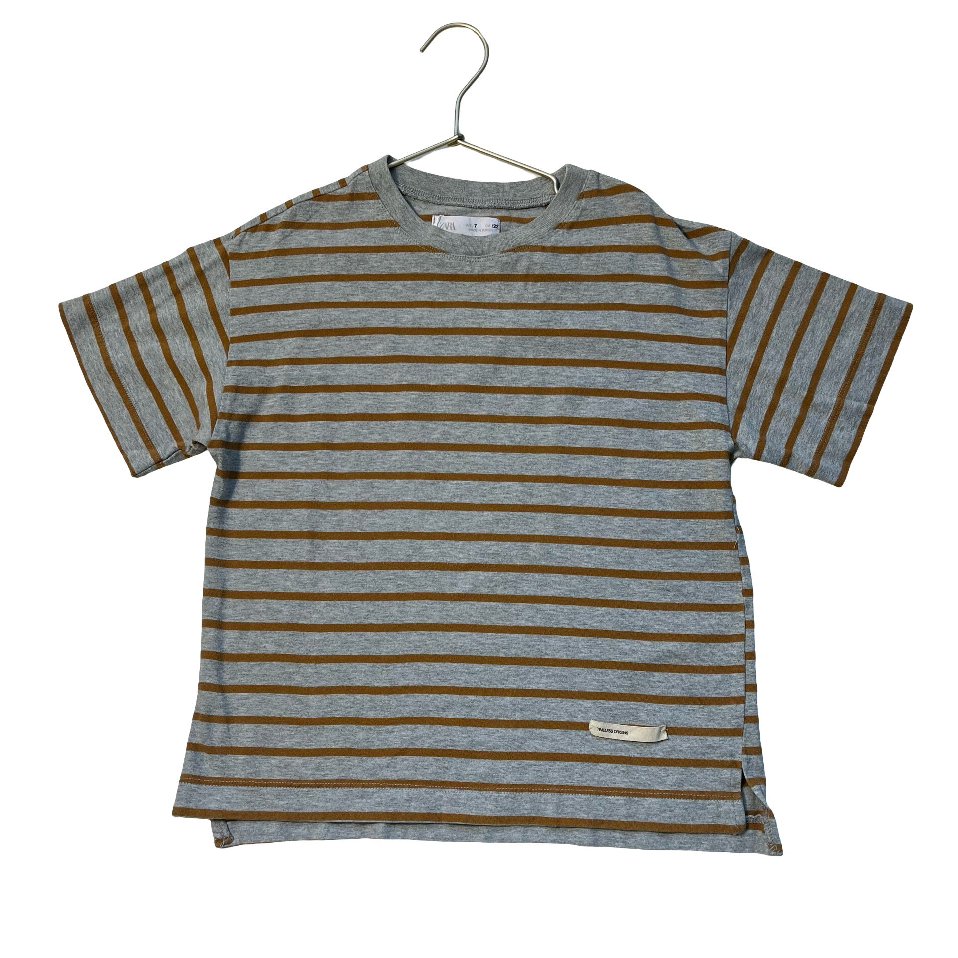 Zara Gray & Brown Striped T-Shirt - Size 7