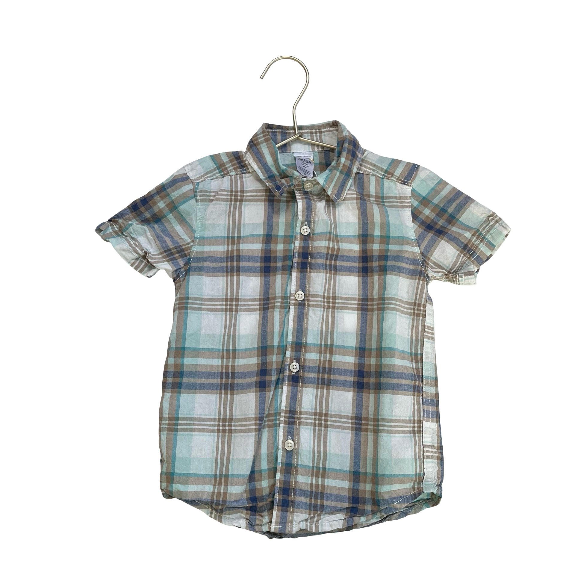 Carter's Ivory, Teal, Blue, Brown Short-Sleeved Button Down - Size 3T