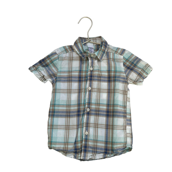 Carter's Ivory, Teal, Blue, Brown Short-Sleeved Button Down - Size 3T